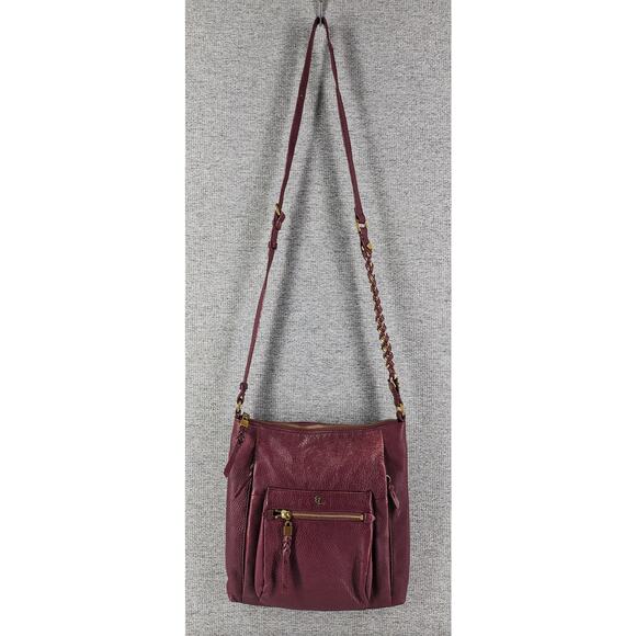 ELLIOTT LUCCA WOMEN'S GWEN BURGANDY PEBBLED LEATHER SHOULDER CROSSBODY BAG - Picture 14 of 15